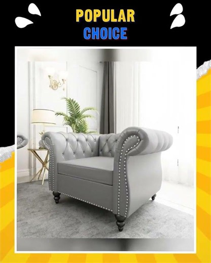 NEW Grey Chesterfield Leather Living Room Set With Scroll Arms