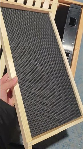 Assembled Langstroth bee box with frames and bee feeder