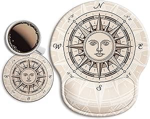 Ergonomic Mouse Pad with Wrist Support Rest,[ 20% Larger] Mousepad Gel Wrist Rest , with Coaster Non-Slip & Pain Relief for Computer, Desk, Home&Office-Compass Sun, 9 x 9.9 inches