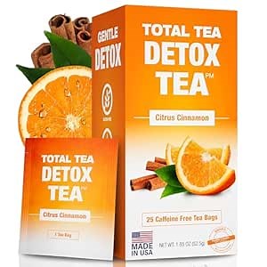 Total Tea SIimming Detox Tea Caffeine Free - 25 Day Detox - Herbal Tea with Chamomile, Hibiscus Tea & Ginger Root for Colon Cleanse – Natural Citrus & Cinnamon Fruit Tea for Digestive Health