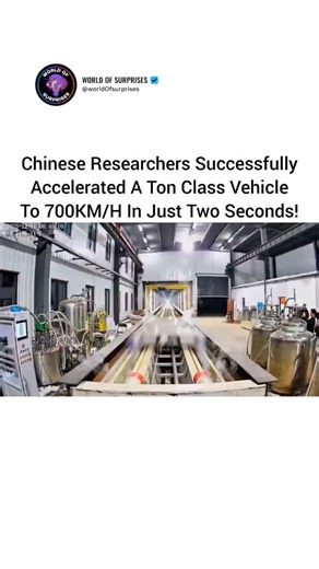 Wolrd Of Surprise on Instagram: "Most vehicles accelerate. This one teleports. You’re watching a test of China’s “T-Flight” hyperloop, a system that just set a world record by accelerating a one-ton vehicle to over 700 km/h (435 mph) in only two seconds. This isn’t a train—it’s a demonstration of pure electromagnetic physics. The pod levitates using powerful magnets to eliminate friction, while a linear synchronous motor—essentially an “unrolled” electric motor stretching along the track—generat