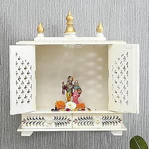Pooja Mandir for USA Corners - Wooden Puja Temple Wall Hanging - Hindu Indian (9" L x 18" W x 22" H
