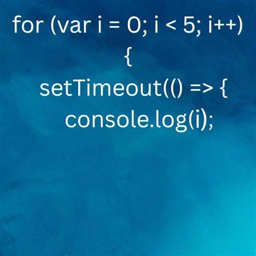 ProgrammingParade🏃‍♀️‍➡️🏃‍♀️‍➡️ on Instagram: "Guess the output 🤔💥 var + setTimeout = ??? #javascript #jsquiz #codingquiz #programminglife #webdevelopment #frontenddevelopment #javascripttips #settimeout #closures #varvslet #codingchallenge #developers #100daysofcode"