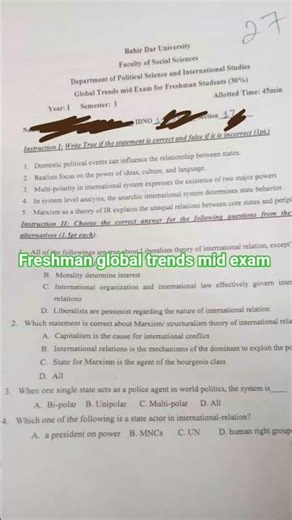 #freshman global trends mid exam questions #ethiopia university freshman global trends mid exam
