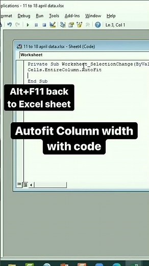 Auto fit column width with view code | ms excel