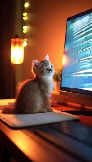 小貓咪盯著電腦螢幕瞧Kitten watching computer screen #cat #kitten #cuteanimals #cute