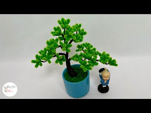 How to make Cedrus Tree bonsai with Pipe cleaner ( chenille wire ) #hmstation