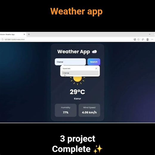 🌦️ Weather App Using HTML CSS JavaScript | Mini Project