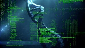 Digital Animation Dna Helix Interface Codes Moving Dark Background