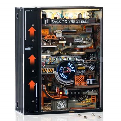 Robotime ROKR Parallel World Hip-Hop Street Pinball Track - Mechanical 3D Puzzle With LED Lights And Automatic Lifting, USB Powered, Cyberpunk Desktop Ornament, DIY Model Assembly Kit MR03S, Teen/Adult Gift Decoration | SHEIN