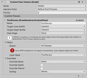Override camera FOV for arms/gun in first person mode HDRP