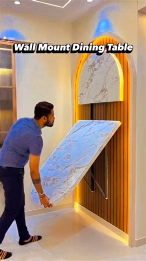 Homestyle Interiors on Instagram: "Space saving wall mount dinning table with hidden chairs #DIYHomeTour #interiordesign #interiordesign #postviralシ #ahmedabad #interiorarchitectureanddecoration #furniture"