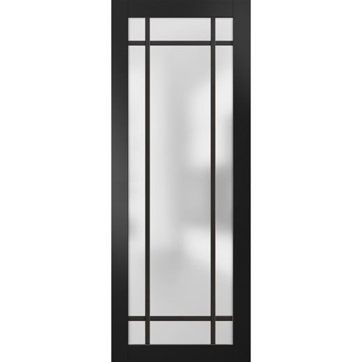 Slab Barn Door Panel 18 x 80 inches | Planum 2112 Matte Black Frosted Glass | Sturdy Finished Interior Doors | Pocket Closet Sliding