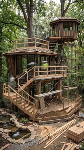 construction of a Brand New modern tree house #timelapse #trending #landscape #house