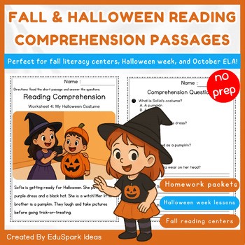 Fall & Halloween Reading Comprehension Passages | October | 1st and 2nd grade