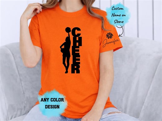 Cheerleader Silhouette Shirt Unisex, Personalized Cheer T-shirt With Name on Sleeve, Custom Cheerleading Gift, Team Spirit Cheer Tee - Etsy