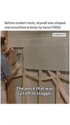 Realmindluster on Instagram: "This rare 1955 footage shows drywall craftsmen working with incredible speed and precision. Every seam and corner was shaped entirely by hand, long before modern tools, laser levels, or power sanders existed. Watching them work is a reminder of just how much skill and craftsmanship went into building homes in that era — all technique, no shortcuts. #rarereels #oldtech"