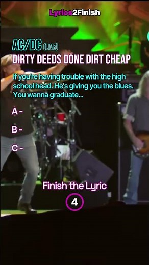 AC/DC 🎸 Dirty Deeds Done Dirt Cheap 🎶 Finish this Lyric❓ #70smusic #70srock #ACDC #DirtyDeeds