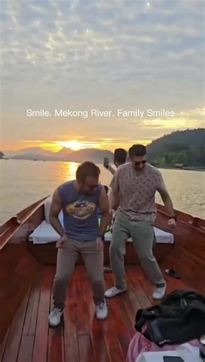 Sunset moments with family on the Mekong 🌅 Slow cruise, golden sky, happy hearts. Luang Prabang hits different 💛 #BrotherTours #goldensunset #tiktoktravel