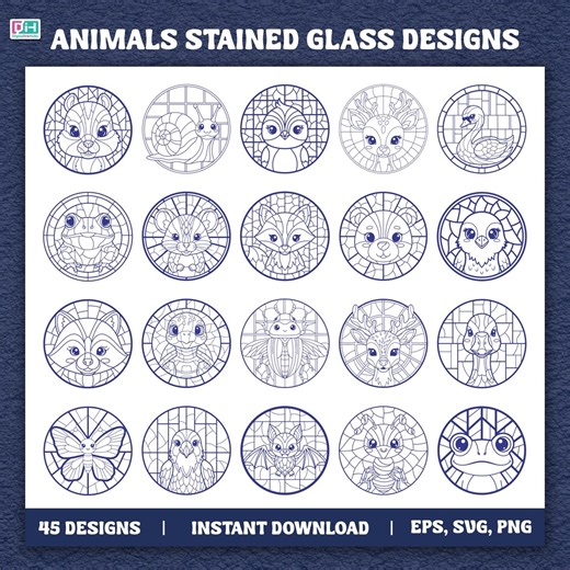 Stained Glass Animal SVG Bundle, Quirky Woodland Animals SVG Bundle, Stained Glass Patterns SVG, Floral Mandala Mosaic, Geometric. - Etsy