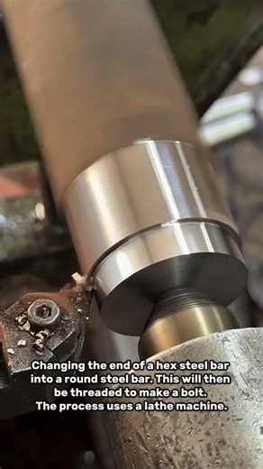 Turning Hex Steel into Round Bar on a Lathe #shorts #LatheWork #MetalMachining #BoltMaking