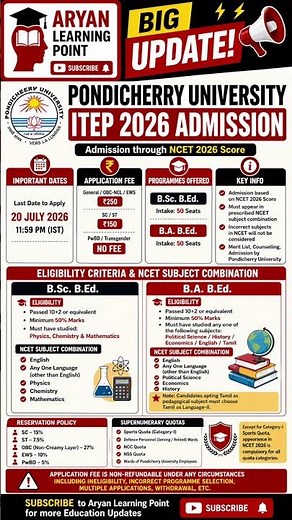 Pondicherry University ITEP 2026 Admission | Complete Guide | NCET Eligibility