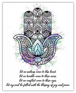 Hamsa Hand of Fatima Zen Wall Art: Spiritual & Meditation Room Decor Prints for Home, Office & Bedroom - Creative Idea for Buddha, Buddhist, Namaste & Hippie Poster Fans - Unframed Posters 8x10