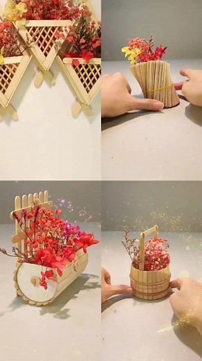 DIY Handmade Flower Basket Vase with Ice Cream Sticks