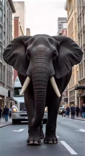 A huge elephant is being tied to the top of a dump truck by a rescue team in New York City