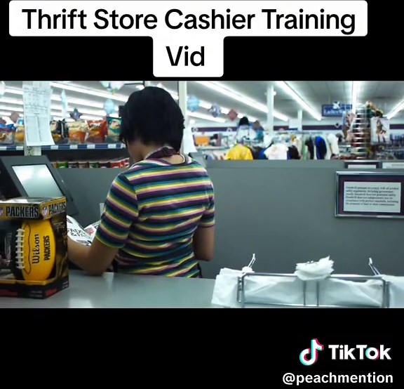 Thrift Store Cashier Training Video #goodwill #thriftstore #badcustomerservice #karen #funny #retro ##cashier #cashierlife #customerservice #customersbelike #retail #trainingvideo #employee