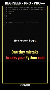 4K views · 38 reactions | Most developers still make indentation mistakes… Here’s the clean Python approach - Beginner → Pro → Pro++. Want LONG videos? Comment LONG   Playlist: Python Pro vs Pro++ - Clean Code Techniques https://www.youtube.com/playlist?list=PLRDw3sgt9FbtR_aKsm-vWCF-hO7Yk69KO #python #pythonlearning #pythontips #codingtips | EWaySol Tech | Facebook