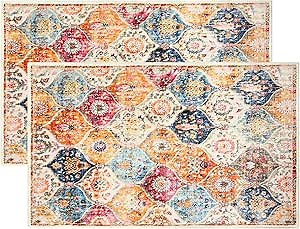 2 Pcs Washable Indoor Doormat Moroccan Boho Non Slip Retro Floor Mat | Absorbent Entrance Rug Distressed Area Rug,Small Accent Throw Rug for Bedroom Kitchen Entryway Bathroom