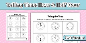 First Grade Telling Time to the Hour and Half Hour Worksheet