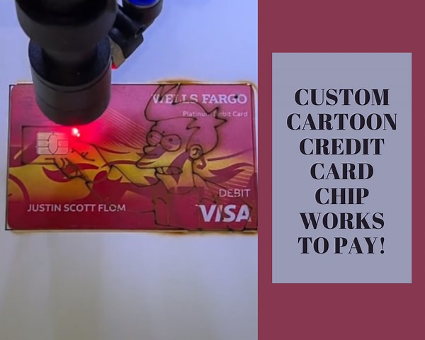 Custom cartoon credit card chip works to pay!