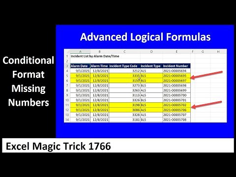 Conditional Formatting to Highlight Missing Sequential Incident Numbers. Excel Magic Trick 1766