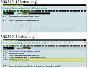 RNS 310/ 510 coding differences