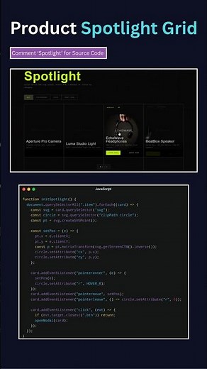 SVG Spotlight Reveal Animation 🔥 Interactive Product Grid with HTML CSS JavaScript