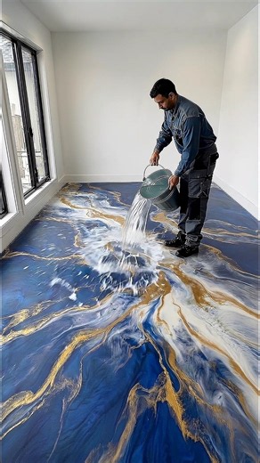 Satisfying 3D Epoxy Floor Installation! 😍 Transforming Concrete Into Art #shorts