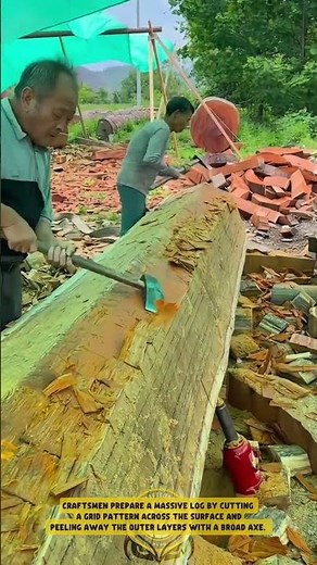 Shaping a Massive Timber Log using Traditional Hand Axe - Good Tools and Machinery in Daily Work