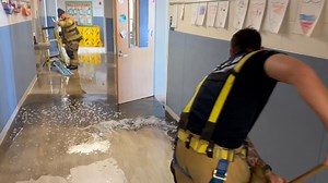 Margate Firefighters on scene with a major water leak at Tighe school. Students are all safe. | Margate City Fire Department