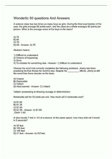 Latest Wonderlic Sample Test 28 Questions And Answers quiz Grade A1420 video