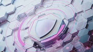 Shield and Hexagonal background, 3d rendering.