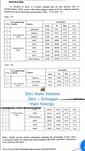 Katra, Jammu to Srinagar train time table #usbrl #usbrlproject #kashmirtrain #train