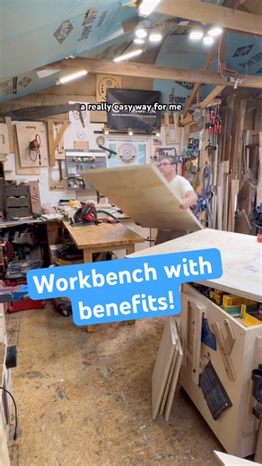 My workbench extension allows me to cut plywood with the tablesaw #workbench #workshop #woodworking