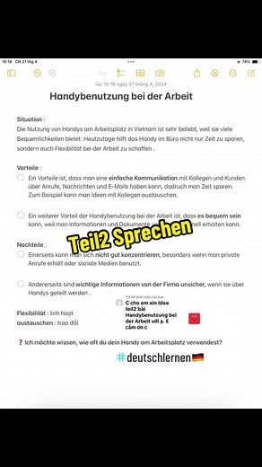 Trả lời @Sun Handybenutzung bei der Arbeit #ônthi nào một vài Idee của tôi dành cho bạn #deutschlernen🇩🇪 #goethe #deutsch #hoctiengduc #B1 #teil2