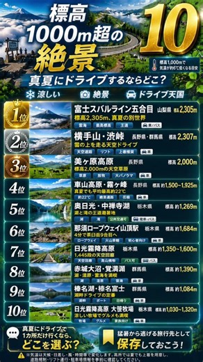 #避暑地 #絶景 #ドライブ #夏旅行 #国内旅行 #富士スバルライン #富士山五合目 #横手山 #渋峠 #美ヶ原 #車山高原 #霧ヶ峰 #奥日光 #中禅寺湖 #那須ロープウェイ #霧降高原 #赤城山