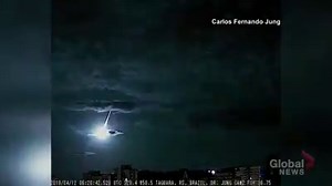 21K views · 115 reactions | It's a bird! It's a plane! It's... a brilliant meteorite lighting up the night sky in southern Brazil as it fell from space — burning up in the atmosphere over the Atlantic Ocean. RELATED: Incredible dashcam video shows green fireball lighting up Florida’s night sky => https://trib.al/sHVQwBL | Global News | Facebook
