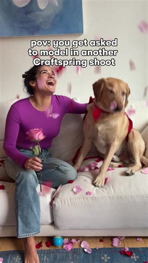 Biscuit is our go-to model when it comes to furry friends ❤️ Even though he ran away a few times (creative differences), he kept coming back—and was very generously rewarded for his efforts. Flower petals, heart costumes, lots of treats… a true Valentine’s Day pro. #behindthescenes #dogphotoshoot #valentinesday #bloopers #craftspring