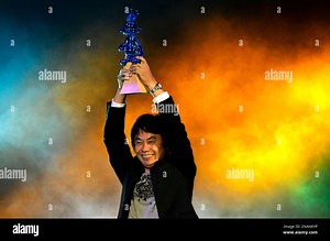 Shigeru Miyamoto accepts the video game hall of fame award for "The Legend of Zelda" onstage at Spike TV's Video Game Awards on Saturday, Dec. 10, 2011, in Culver City, Calif. (AP Photo/Chris Pizzello Stock Photo - Alamy