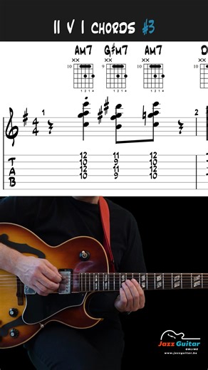Jazz guitar comping over a ii V I VI chord progression in G major (drop 2 voicings). | Jazz Guitar Online - Dirk Laukens